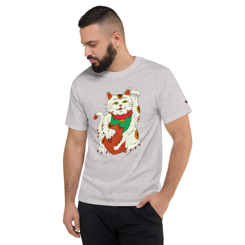 Men's Champion T-Shirt neko cat fortune - ragnacold Oxford Grey Heather / S