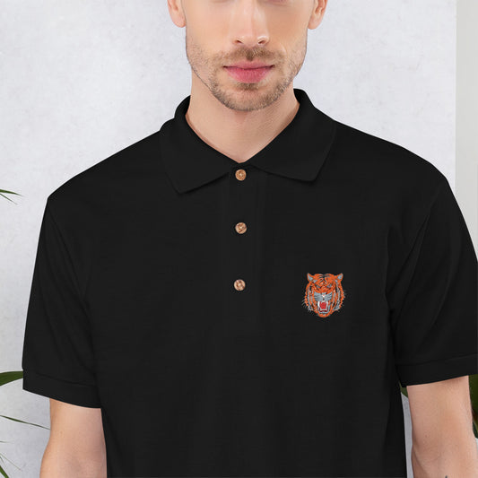 Embroidered Polo Shirt wild cat - ragnacold Black / S