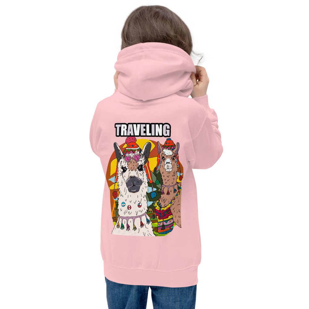 Kids Hoodie traveling llama - ragnacold Baby Pink / XS