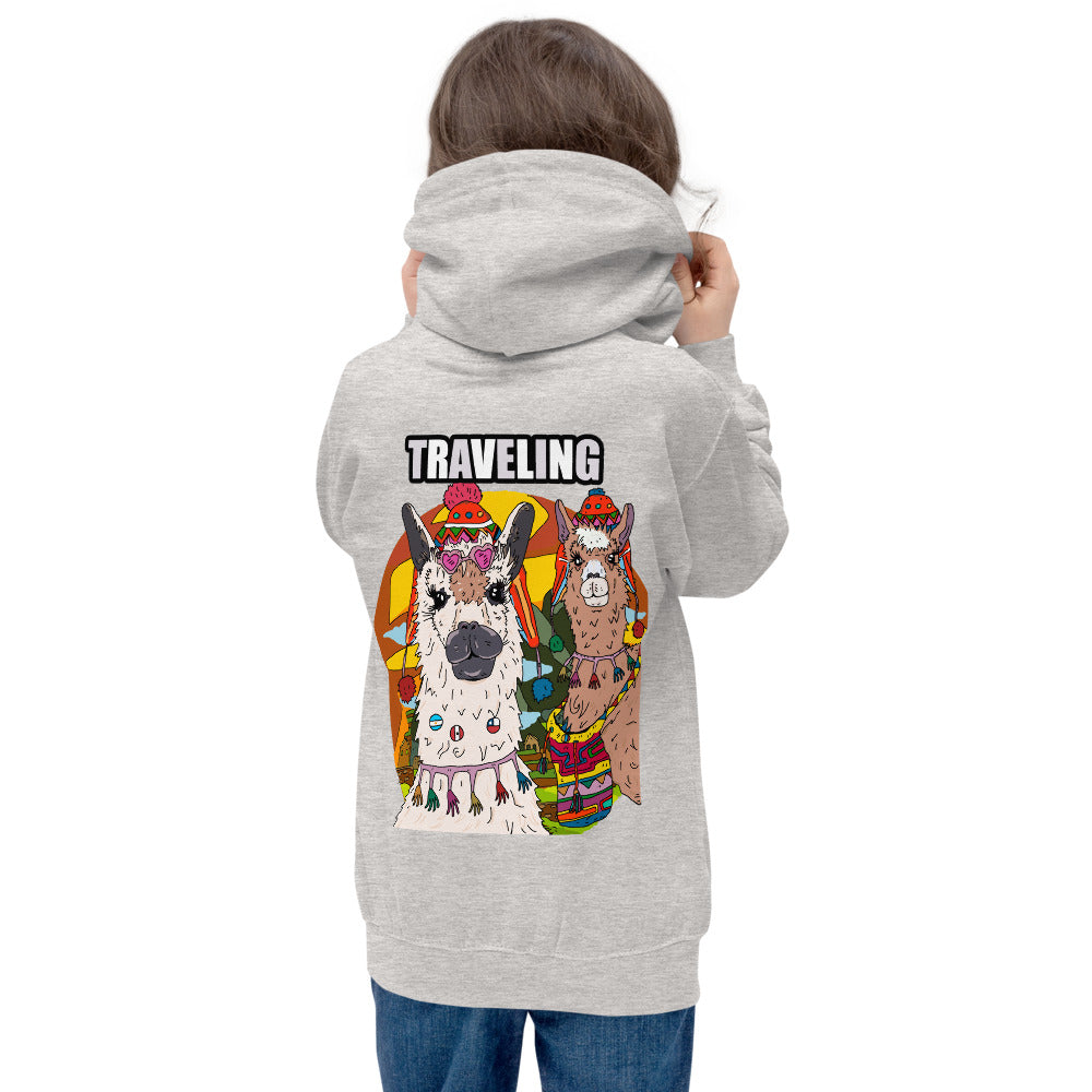 Kids Hoodie traveling llama - ragnacold Heather Grey / XS