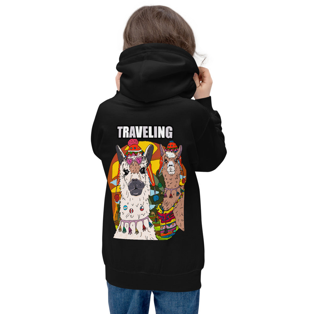 Kids Hoodie traveling llama - ragnacold Jet Black / XS