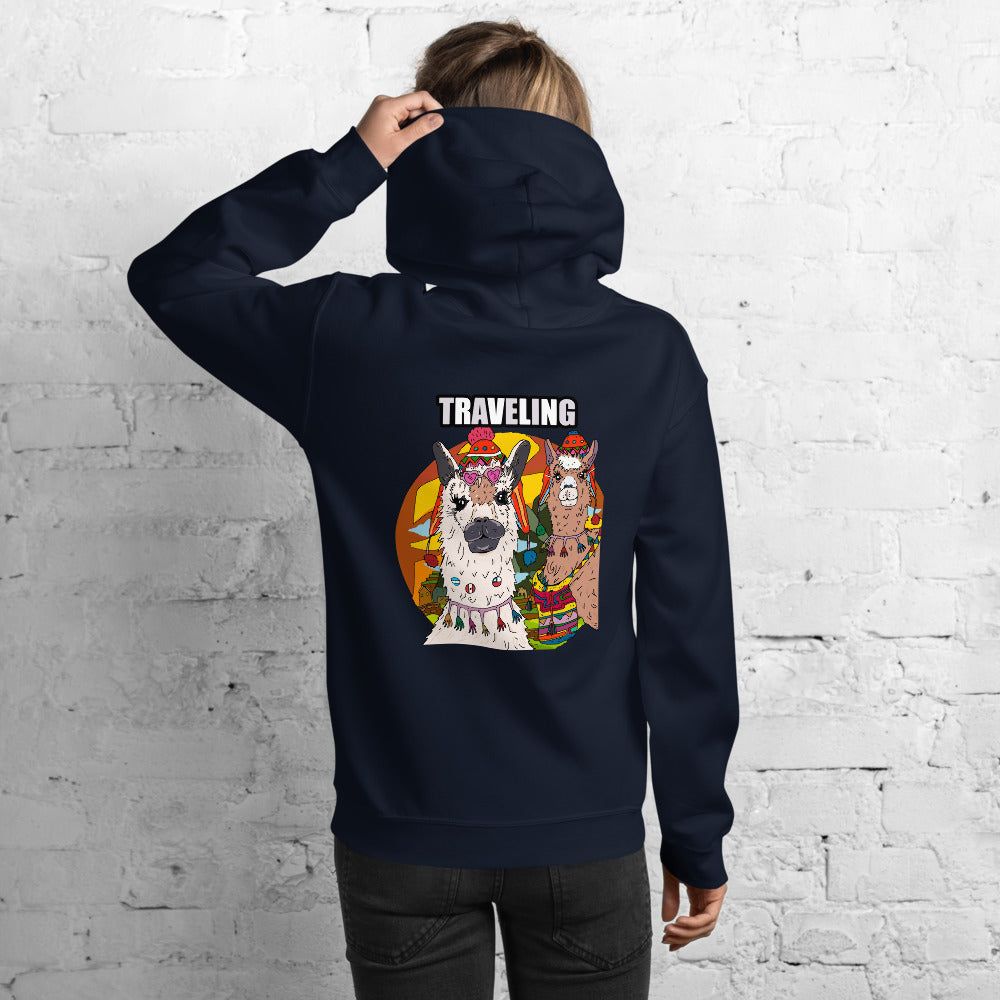 Unisex Hoodie alpaca llama travelling - ragnacold Navy / S