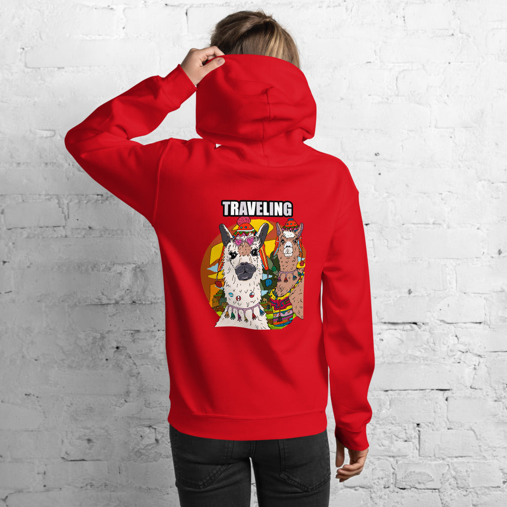 Unisex Hoodie alpaca llama travelling - ragnacold Red / S