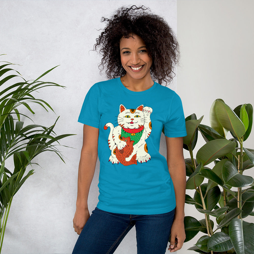 Short-Sleeve Unisex T-Shirt neko money cat - ragnacold Aqua / S