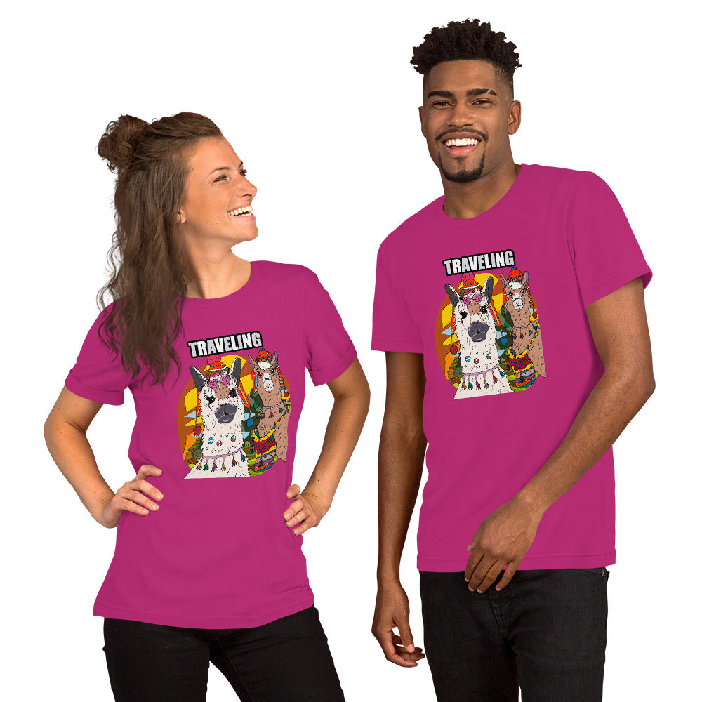 Short-Sleeve Unisex T-Shirt traveling llamas - ragnacold Berry / S