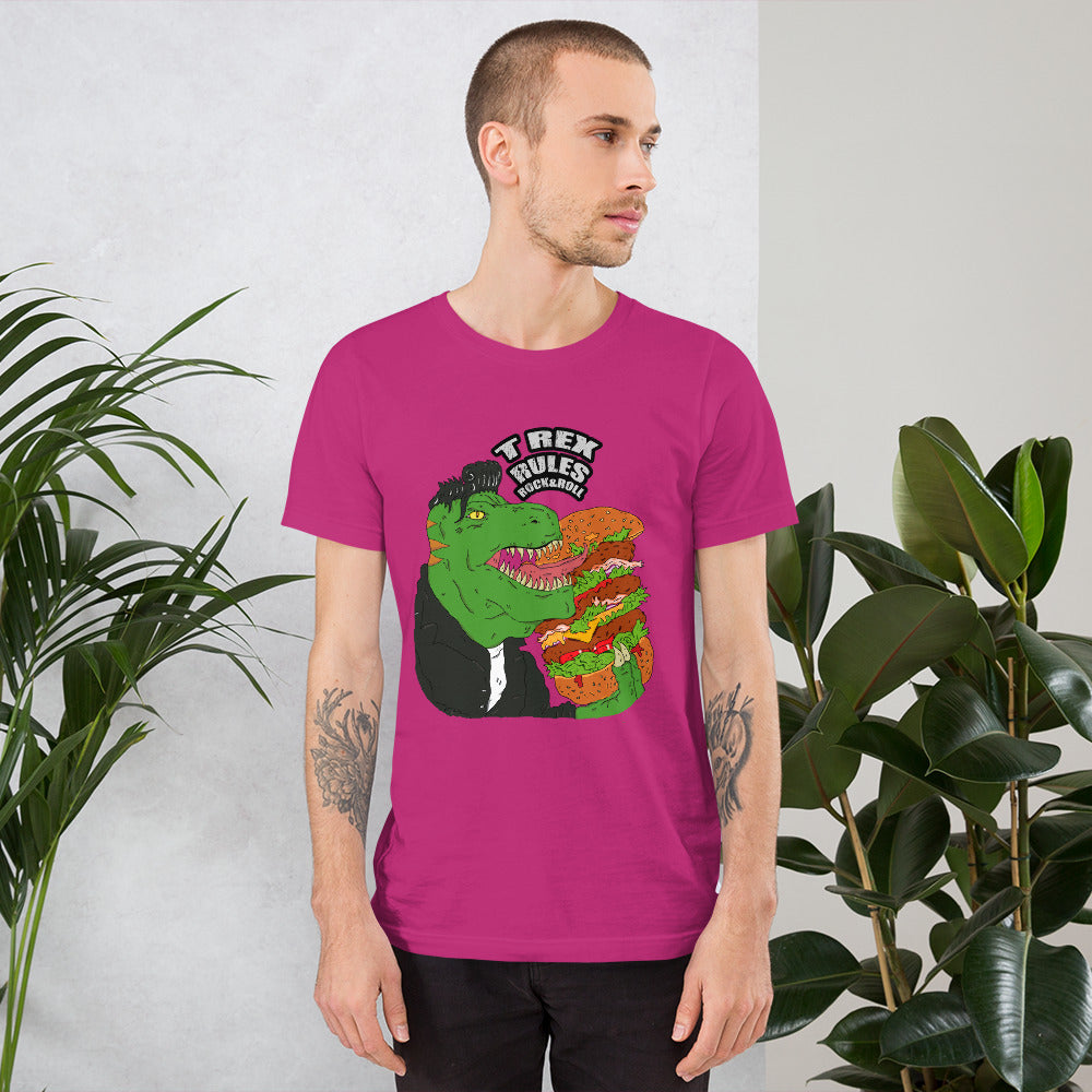 Short-Sleeve Unisex T-Shirt T rex rock&roll - ragnacold Berry / S