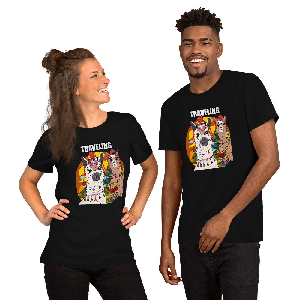 Short-Sleeve Unisex T-Shirt traveling llamas - ragnacold Black / XS