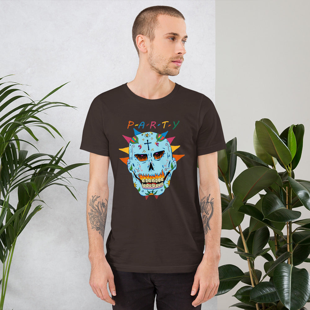 Short-Sleeve Unisex T-Shirt party skull - ragnacold Brown / S