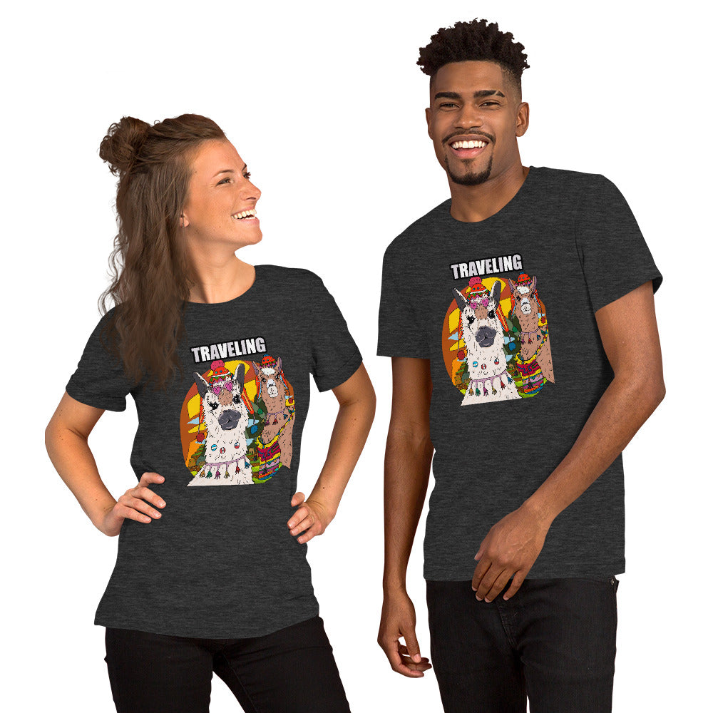 Short-Sleeve Unisex T-Shirt traveling llamas - ragnacold Dark Grey Heather / XS