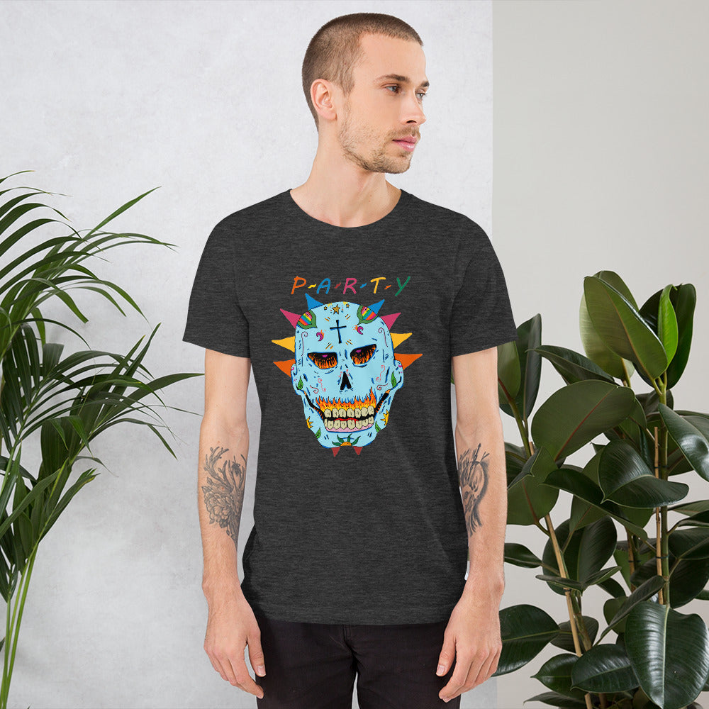 Short-Sleeve Unisex T-Shirt party skull - ragnacold Dark Grey Heather / XS