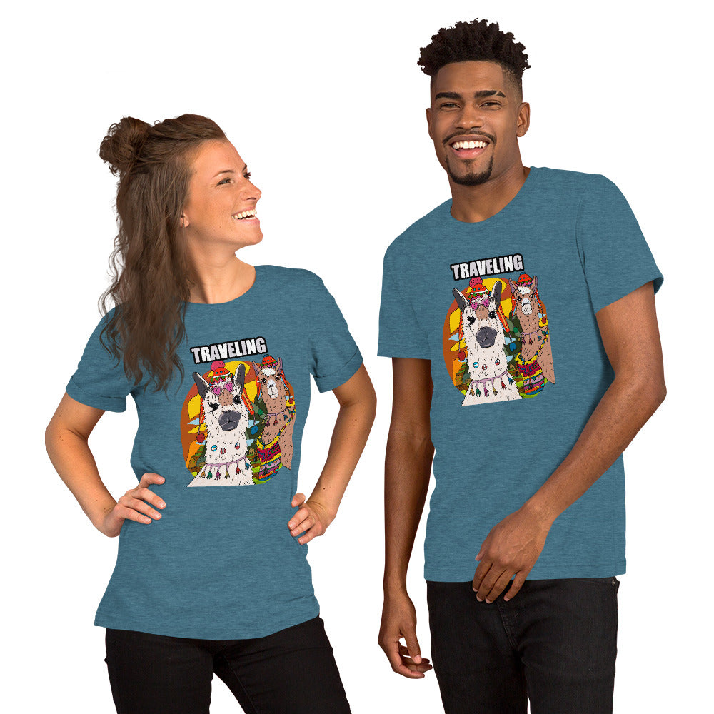 Short-Sleeve Unisex T-Shirt traveling llamas - ragnacold Heather Deep Teal / S