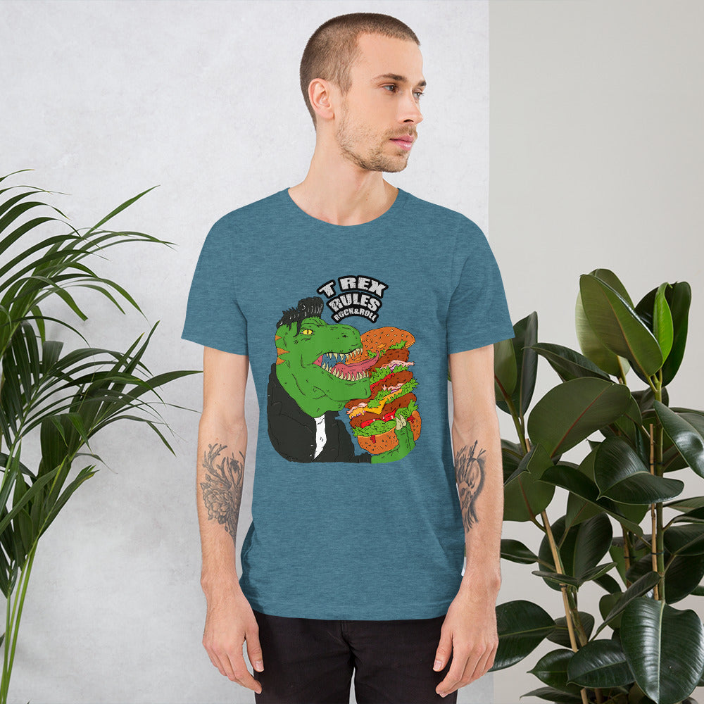 Short-Sleeve Unisex T-Shirt T rex rock&roll - ragnacold Heather Deep Teal / S