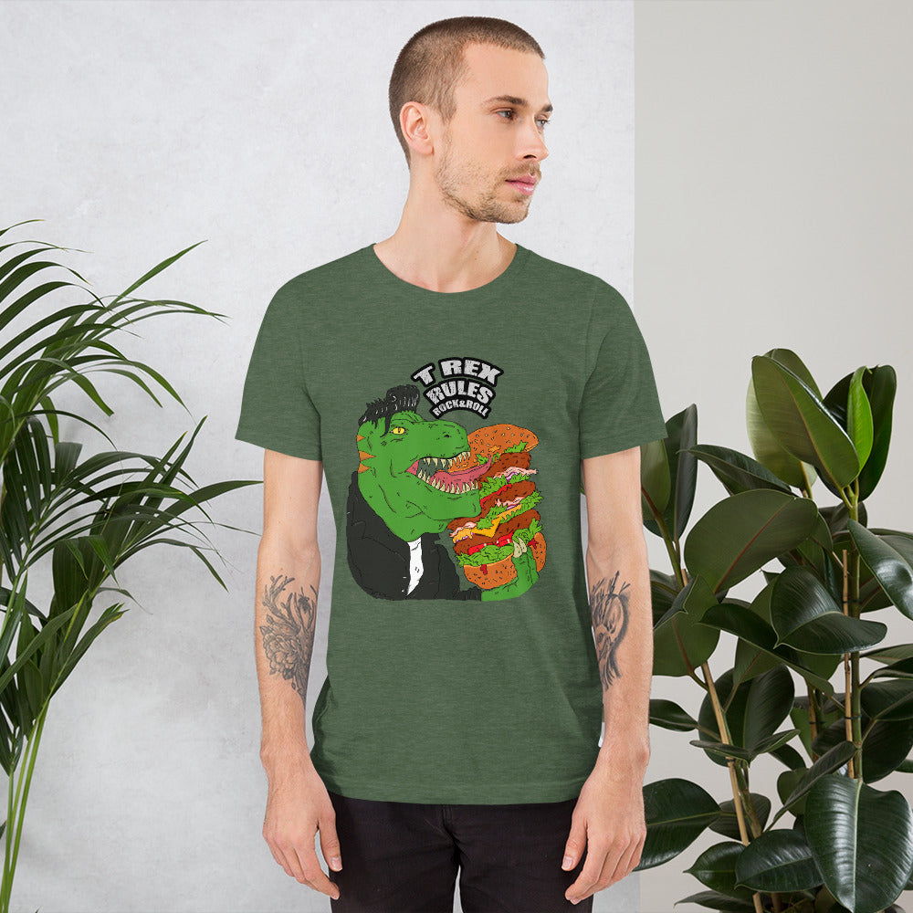 Short-Sleeve Unisex T-Shirt T rex rock&roll - ragnacold Heather Forest / S