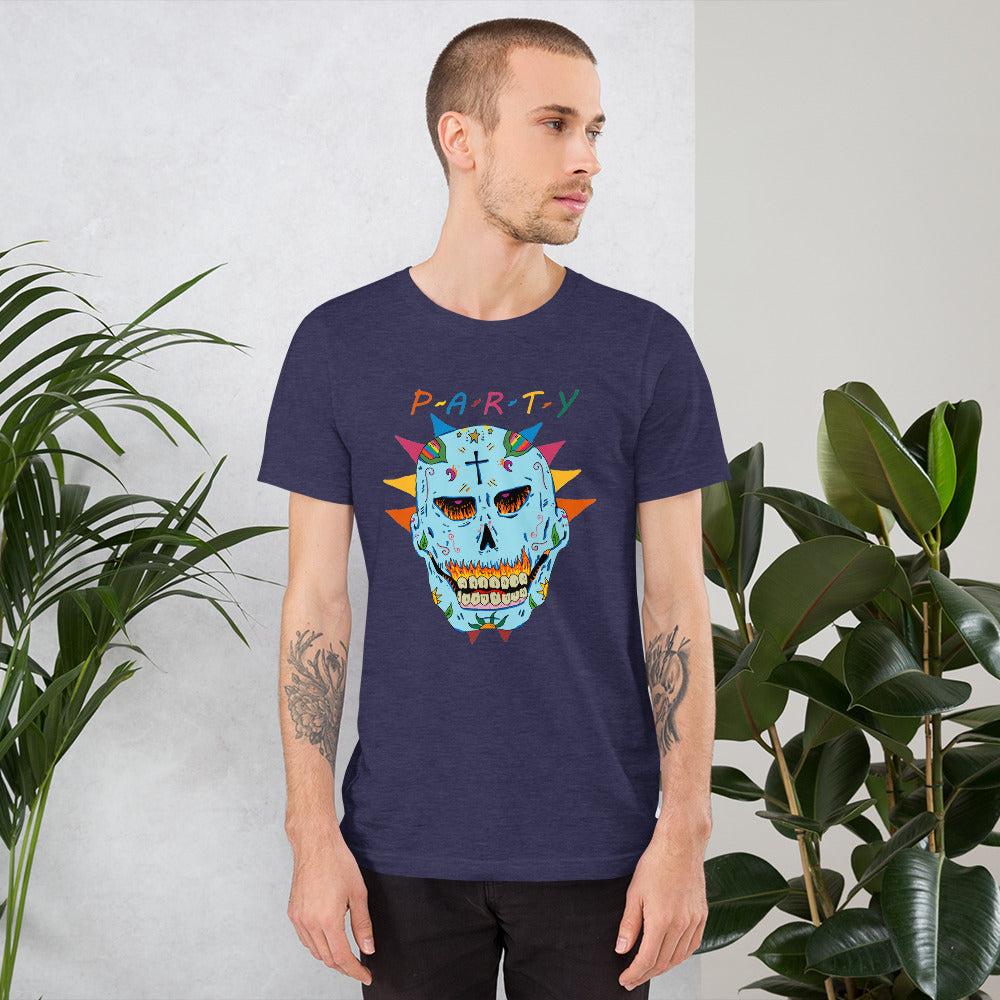 Short-Sleeve Unisex T-Shirt party skull - ragnacold Heather Midnight Navy / XS