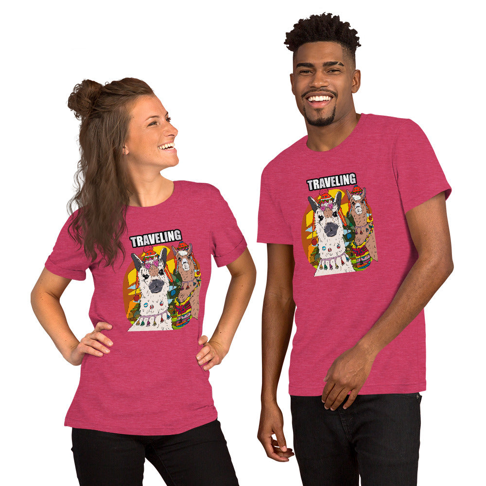 Short-Sleeve Unisex T-Shirt traveling llamas - ragnacold Heather Raspberry / S