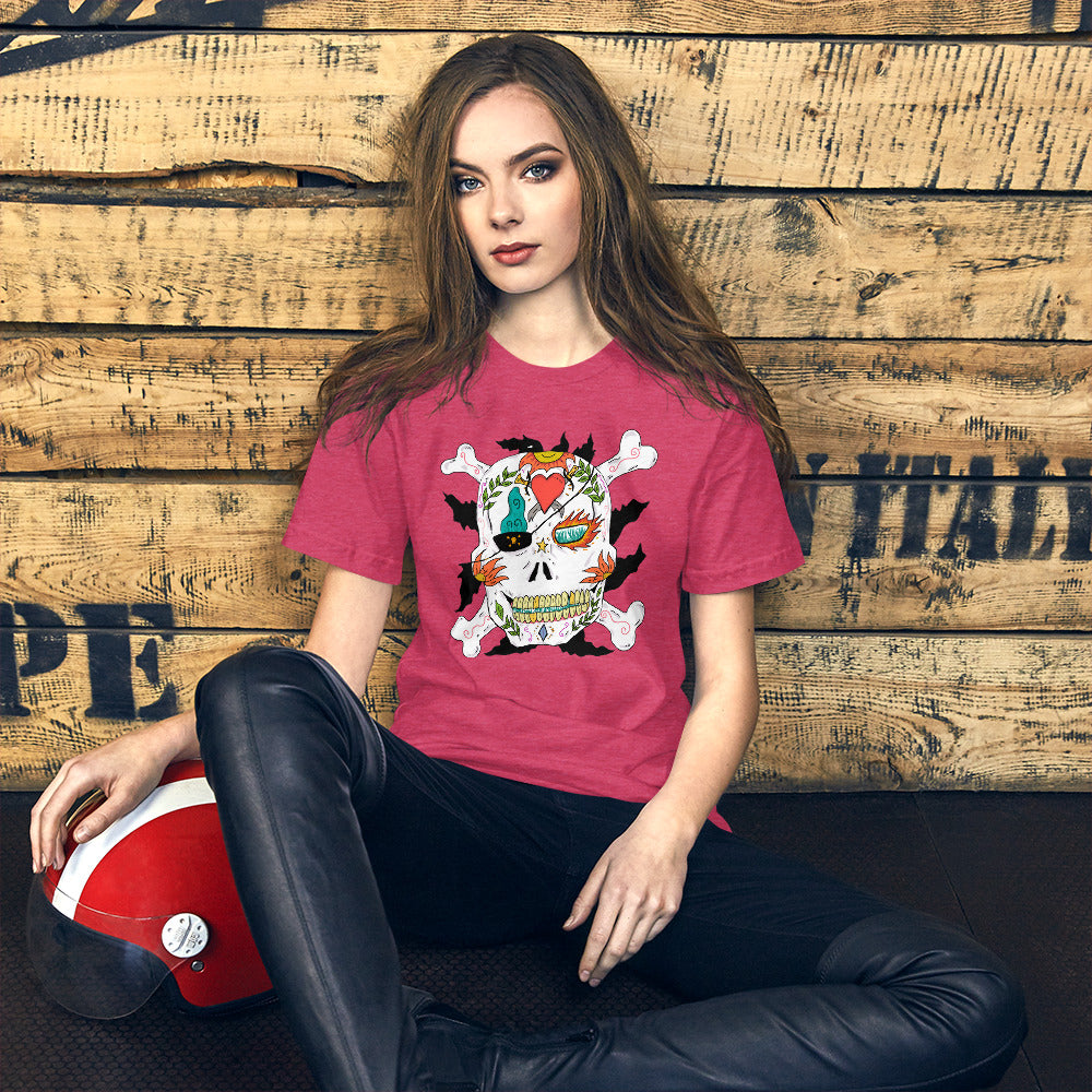 Short-Sleeve Unisex T-Shirt pirate skull - ragnacold Heather Raspberry / S