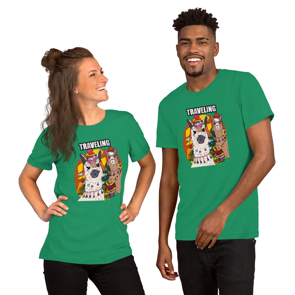 Short-Sleeve Unisex T-Shirt traveling llamas - ragnacold Kelly / XS