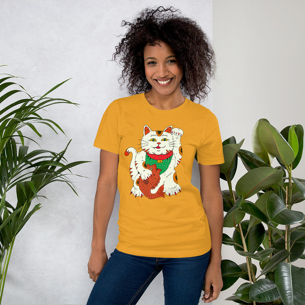 Short-Sleeve Unisex T-Shirt neko money cat - ragnacold Mustard / S