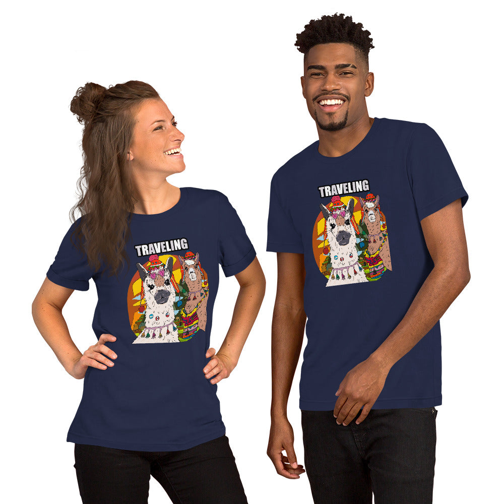 Short-Sleeve Unisex T-Shirt traveling llamas - ragnacold Navy / XS