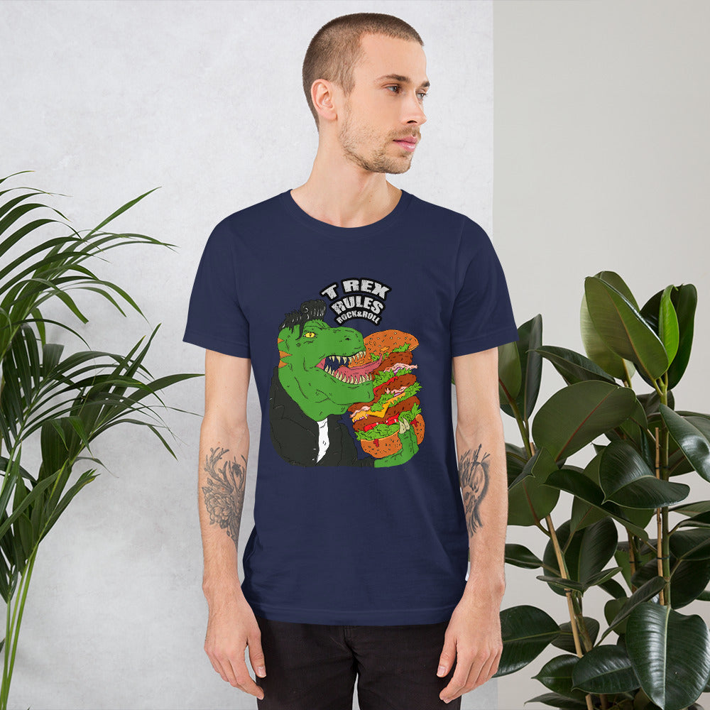 Short-Sleeve Unisex T-Shirt T rex rock&roll - ragnacold Navy / XS