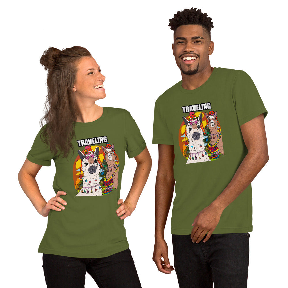 Short-Sleeve Unisex T-Shirt traveling llamas - ragnacold Olive / S