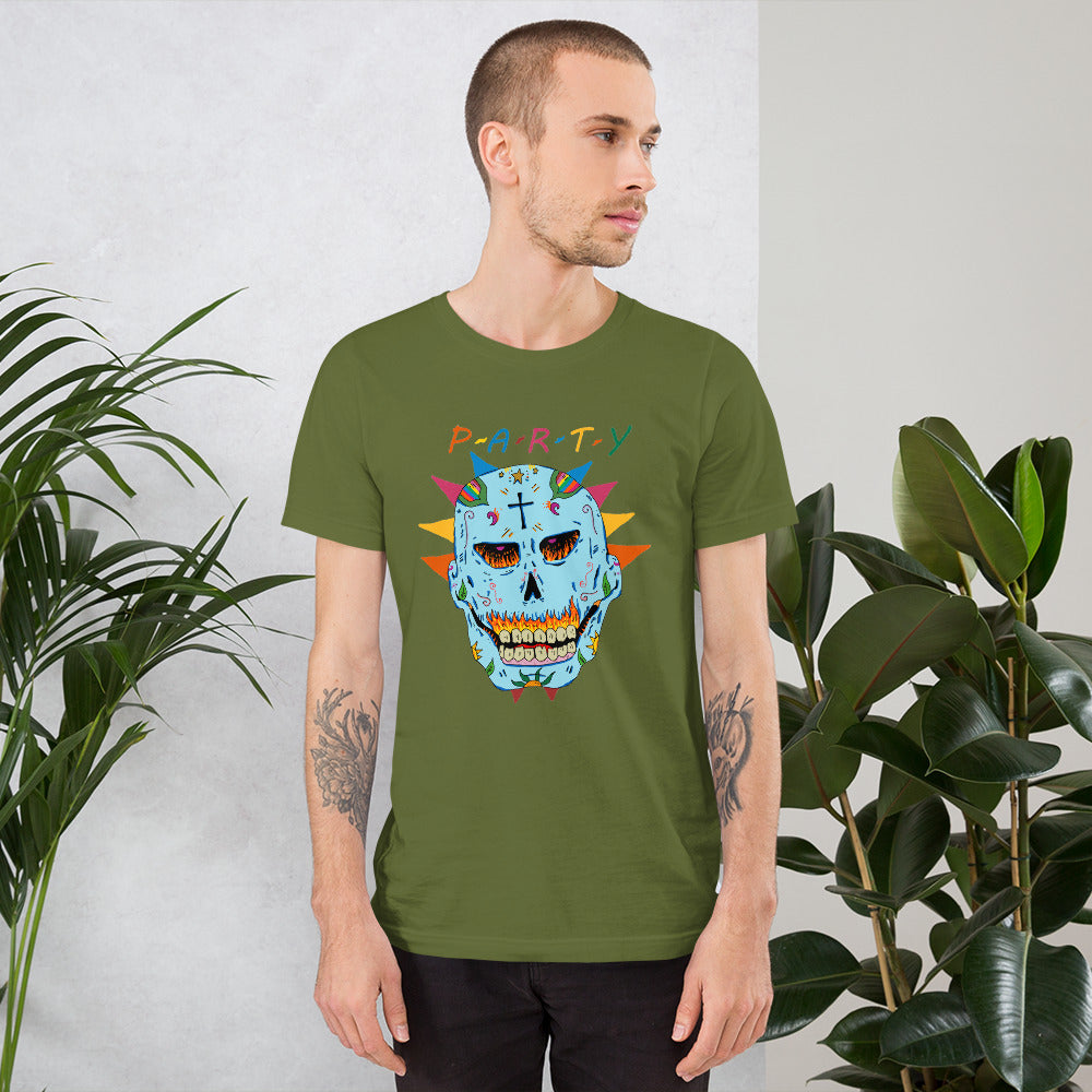 Short-Sleeve Unisex T-Shirt party skull - ragnacold Olive / S