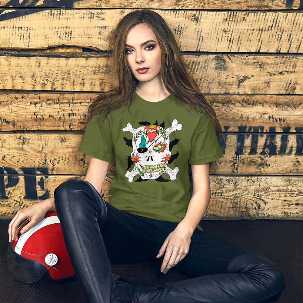 Short-Sleeve Unisex T-Shirt pirate skull - ragnacold Olive / S