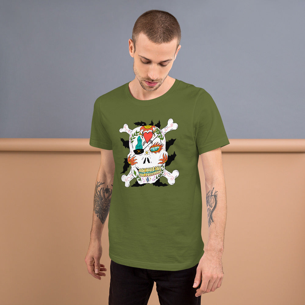 Short-Sleeve Unisex T-Shirt pirate skull - ragnacold Olive / S