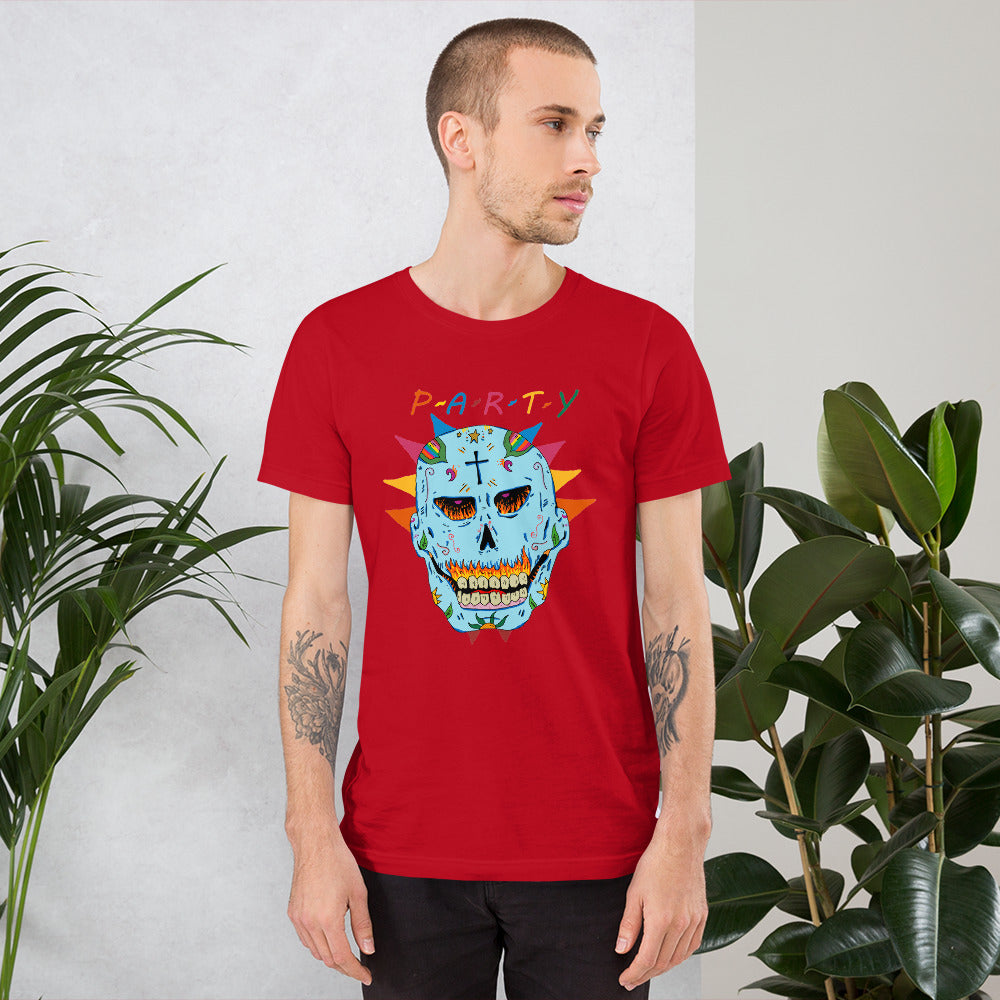 Short-Sleeve Unisex T-Shirt party skull - ragnacold Red / S