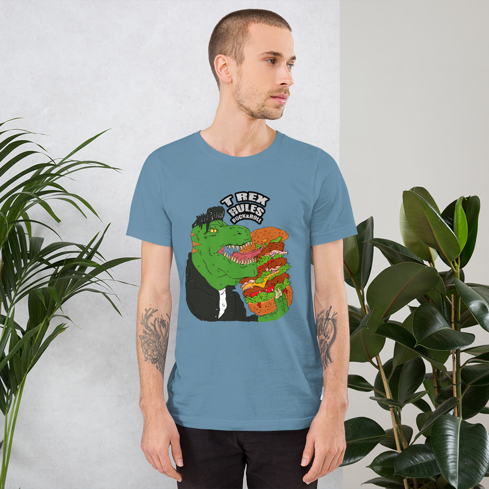 Short-Sleeve Unisex T-Shirt T rex rock&roll - ragnacold Steel Blue / S