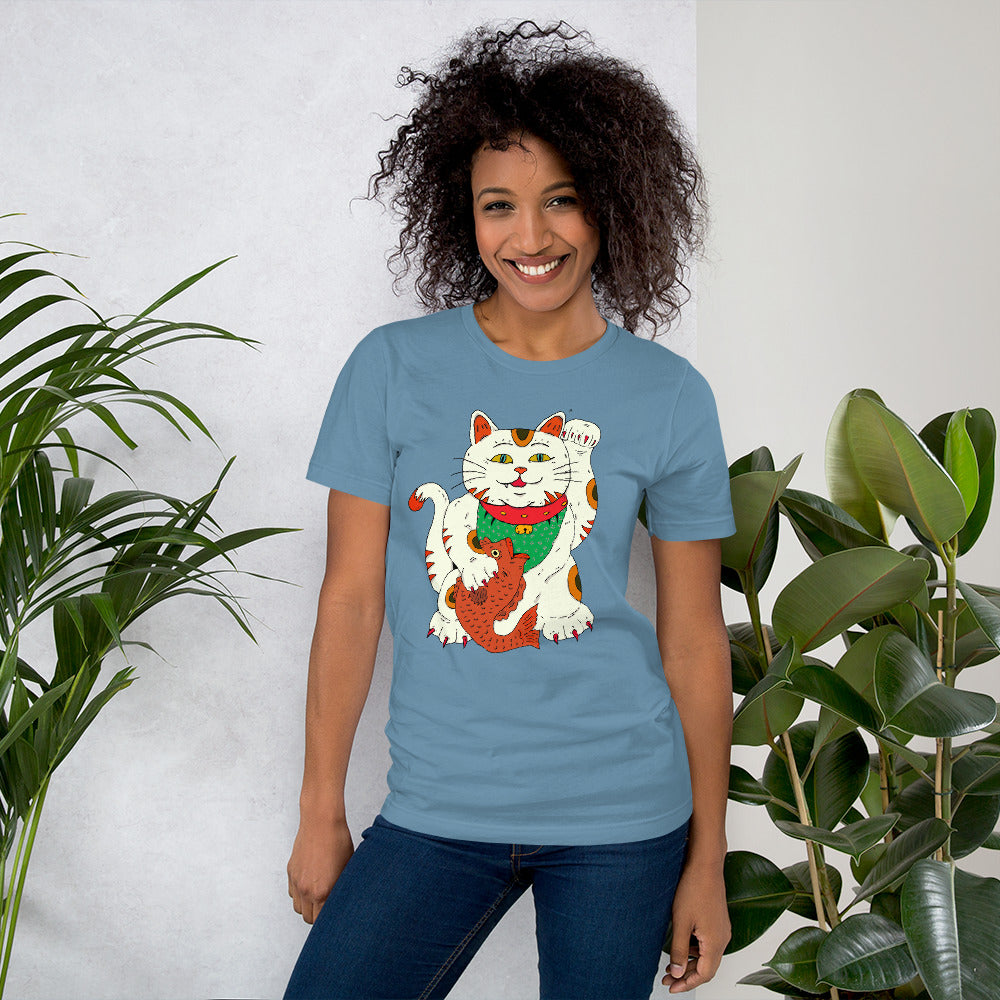 Short-Sleeve Unisex T-Shirt neko money cat - ragnacold Steel Blue / S