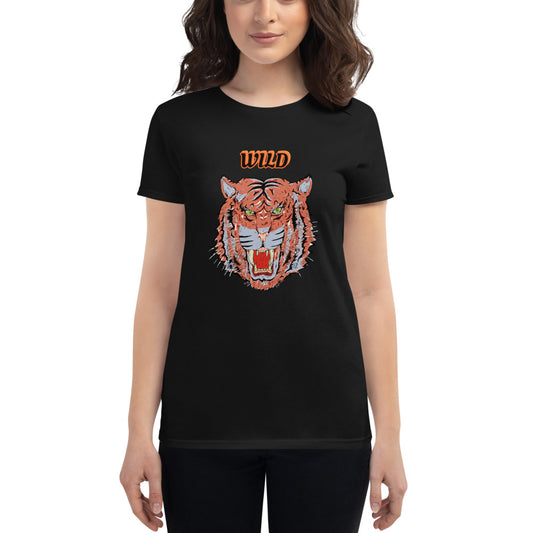 Women's short sleeve t-shirt wild tiger - ragnacold Black / S