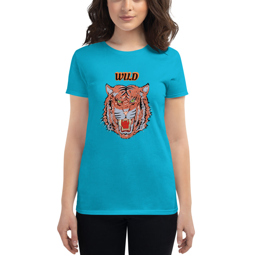 Women's short sleeve t-shirt wild tiger - ragnacold Caribbean Blue / S