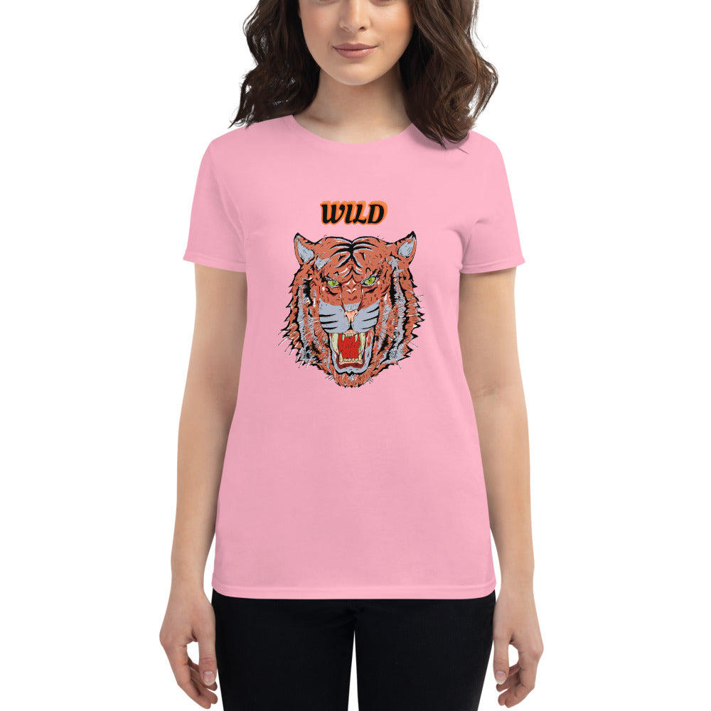 Women's short sleeve t-shirt wild tiger - ragnacold Charity Pink / S