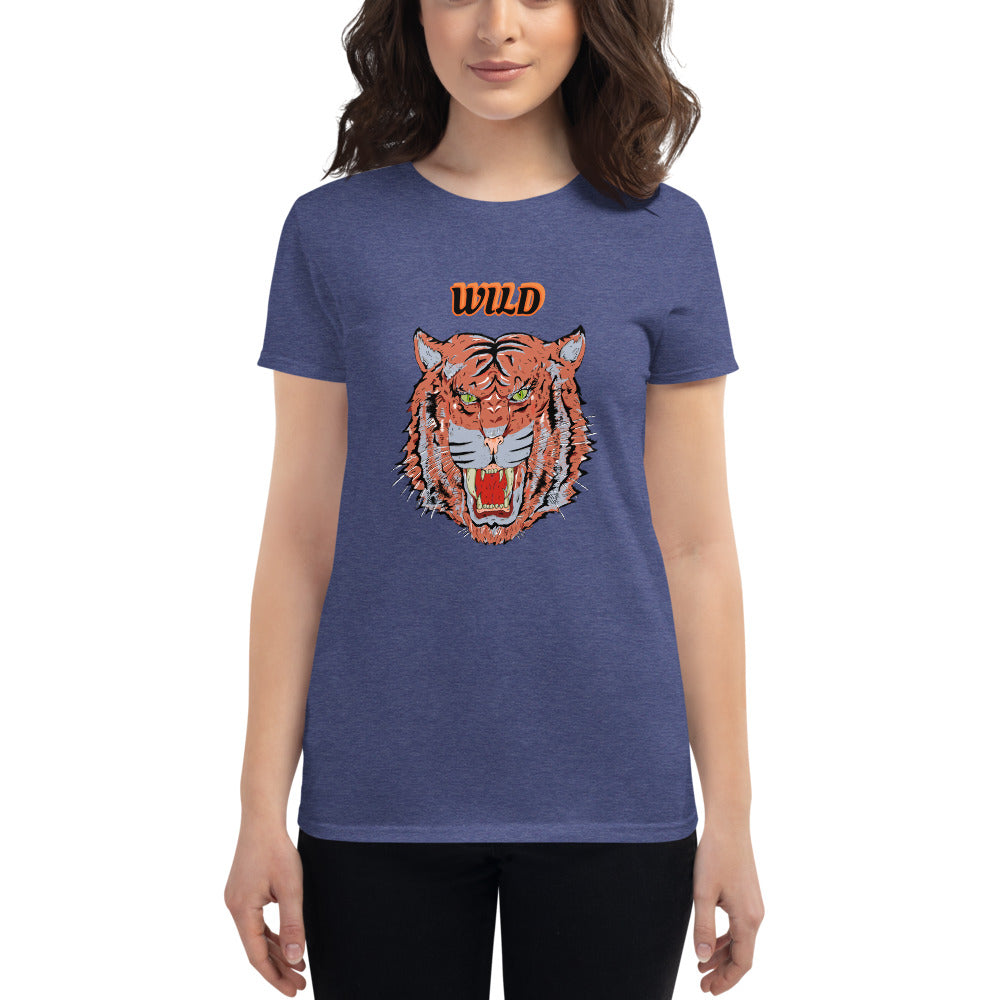 Women's short sleeve t-shirt wild tiger - ragnacold Heather Blue / S