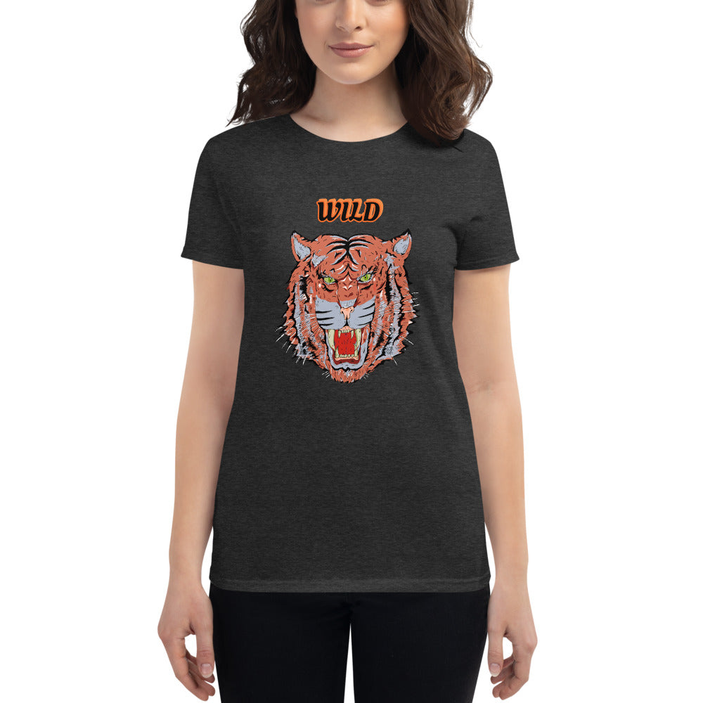 Women's short sleeve t-shirt wild tiger - ragnacold Heather Dark Grey / S