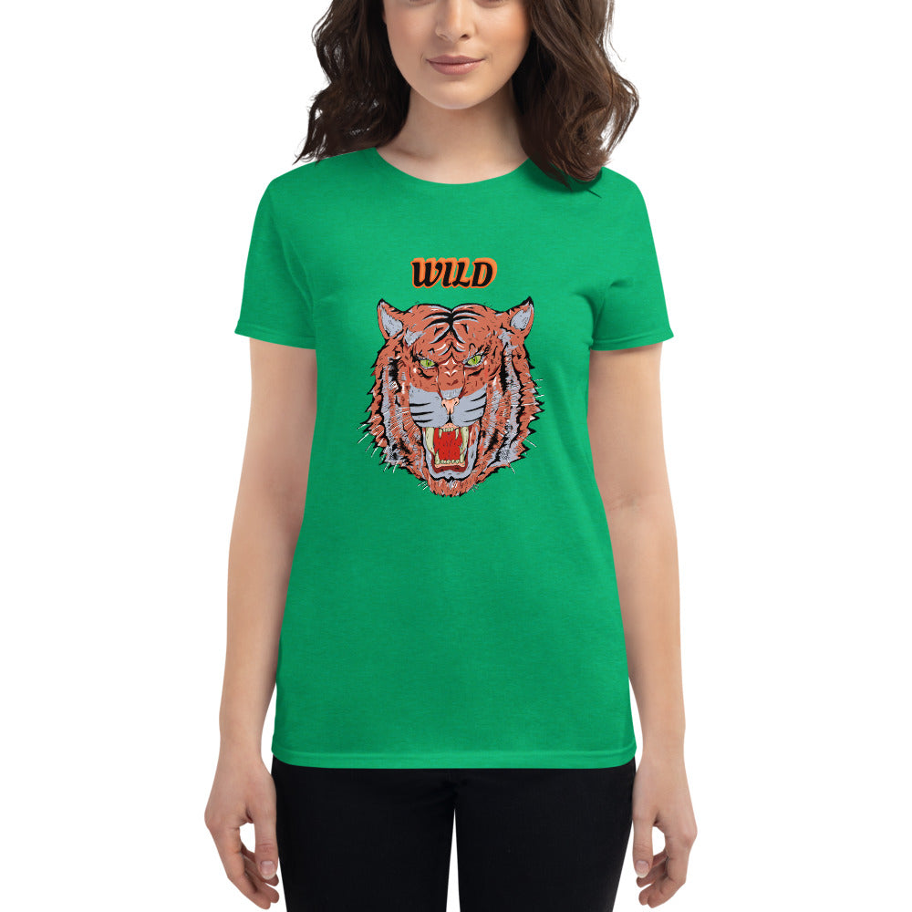 Women's short sleeve t-shirt wild tiger - ragnacold Heather Green / S