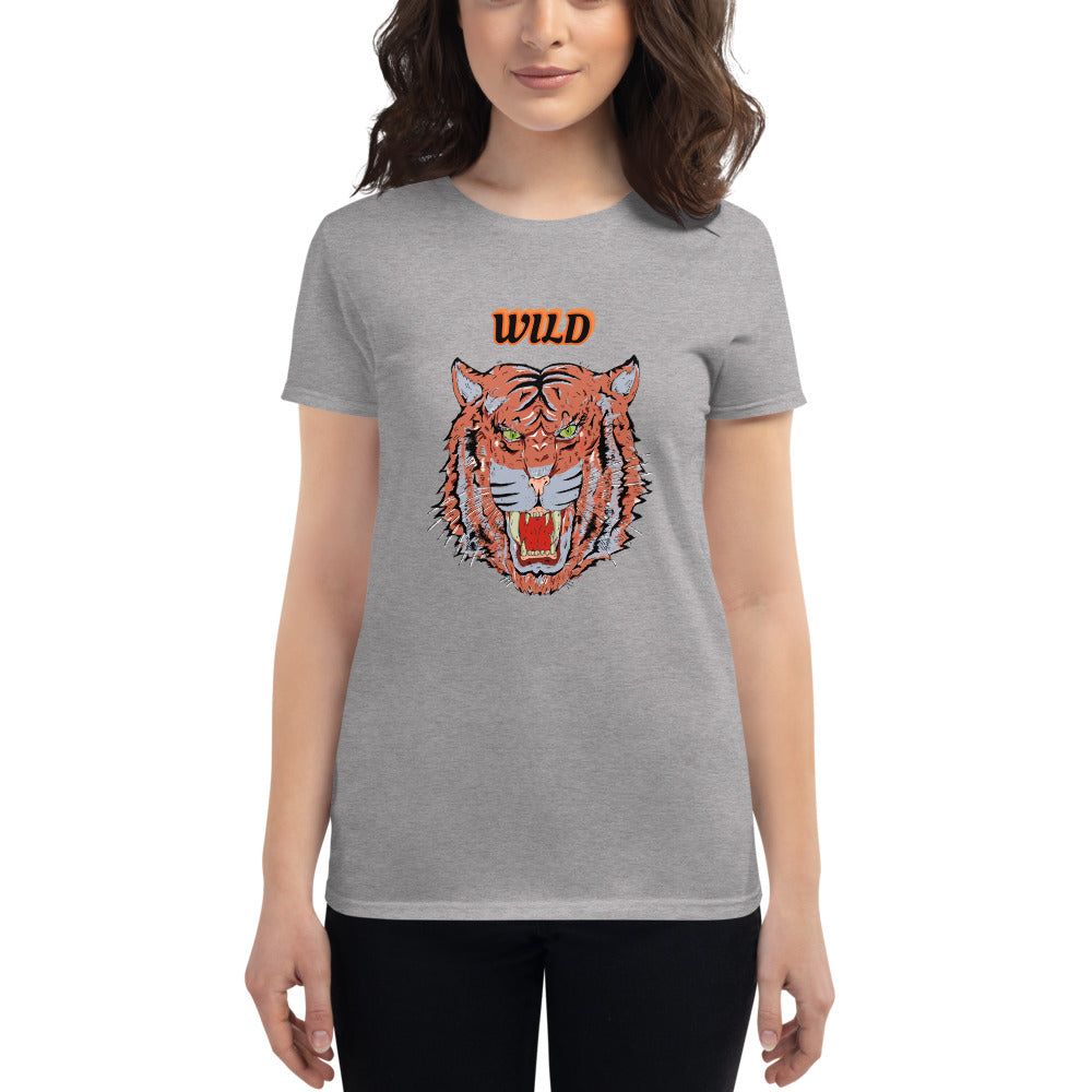 Women's short sleeve t-shirt wild tiger - ragnacold Heather Grey / S