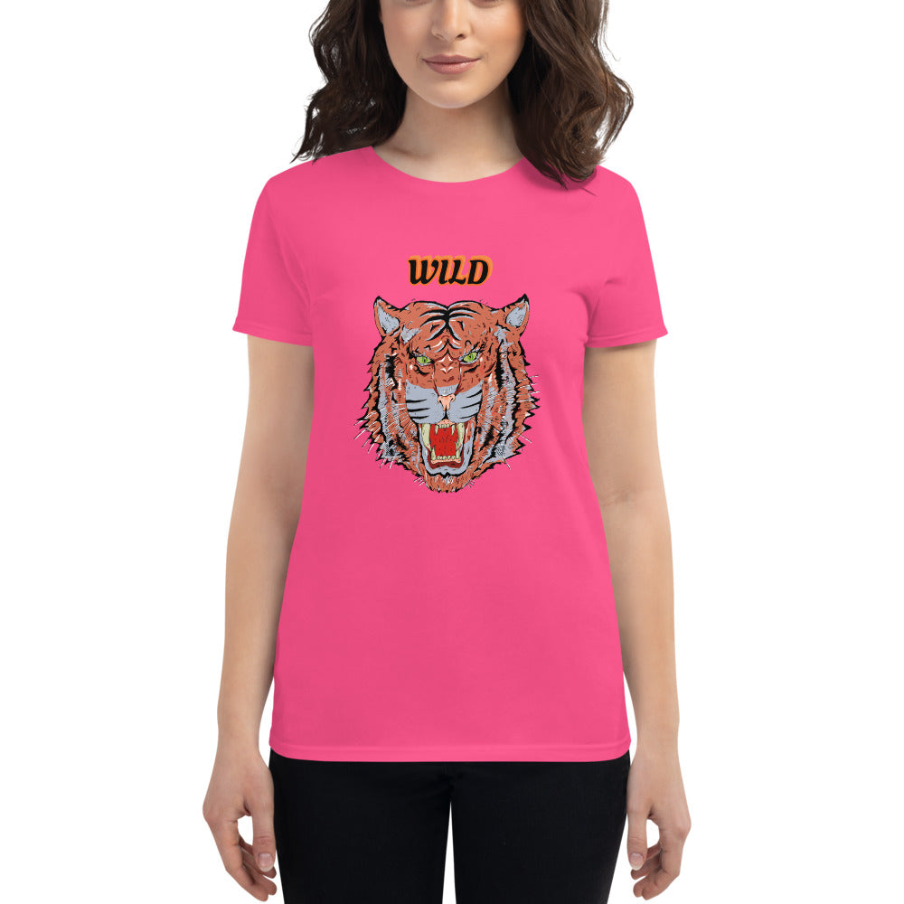 Women's short sleeve t-shirt wild tiger - ragnacold Hot Pink / S