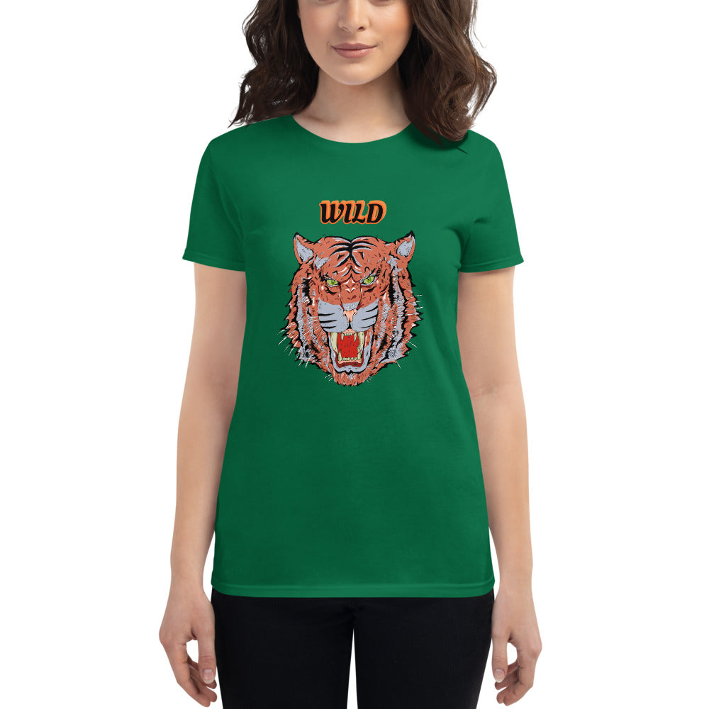 Women's short sleeve t-shirt wild tiger - ragnacold Kelly Green / S