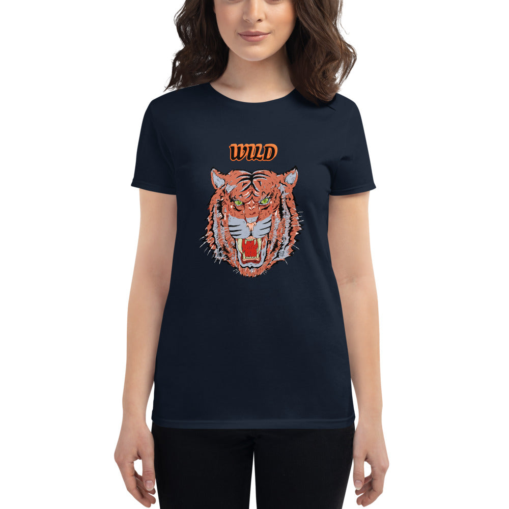 Women's short sleeve t-shirt wild tiger - ragnacold Navy / S