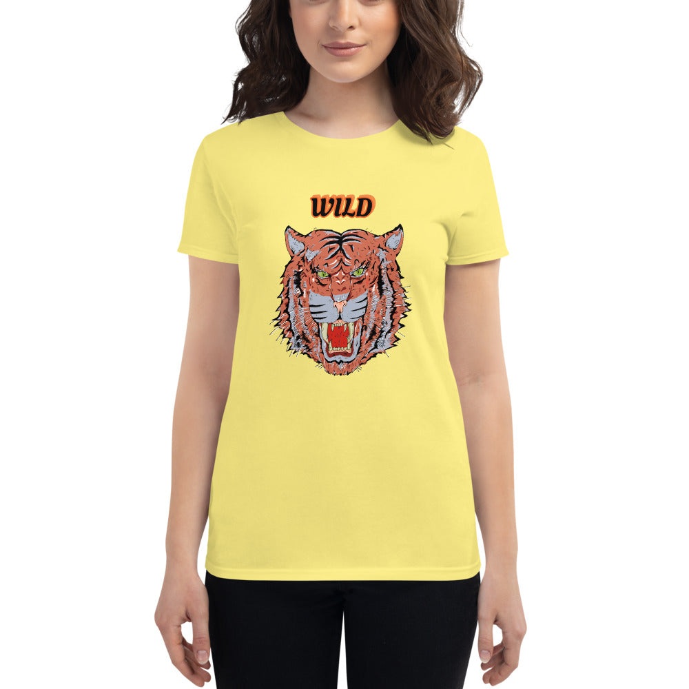 Women's short sleeve t-shirt wild tiger - ragnacold Spring Yellow / S