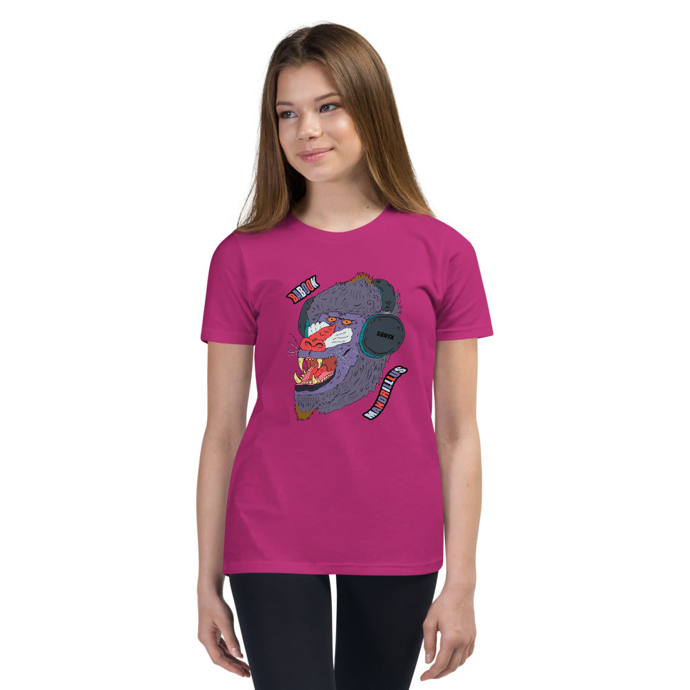 Youth Short Sleeve T-Shirt mandrill monkey man - ragnacold Berry / S