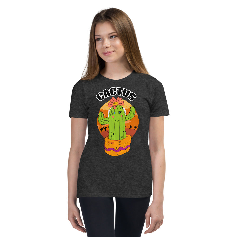 Youth Short Sleeve T-Shirt cactus green life - ragnacold Dark Grey Heather / S