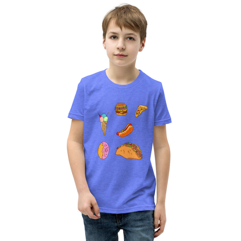 Youth Short Sleeve T-Shirt tasty food fast food - ragnacold Heather Columbia Blue / S