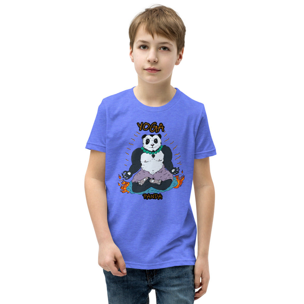 Youth Short Sleeve T-Shirt yoga panda - ragnacold Heather Columbia Blue / S