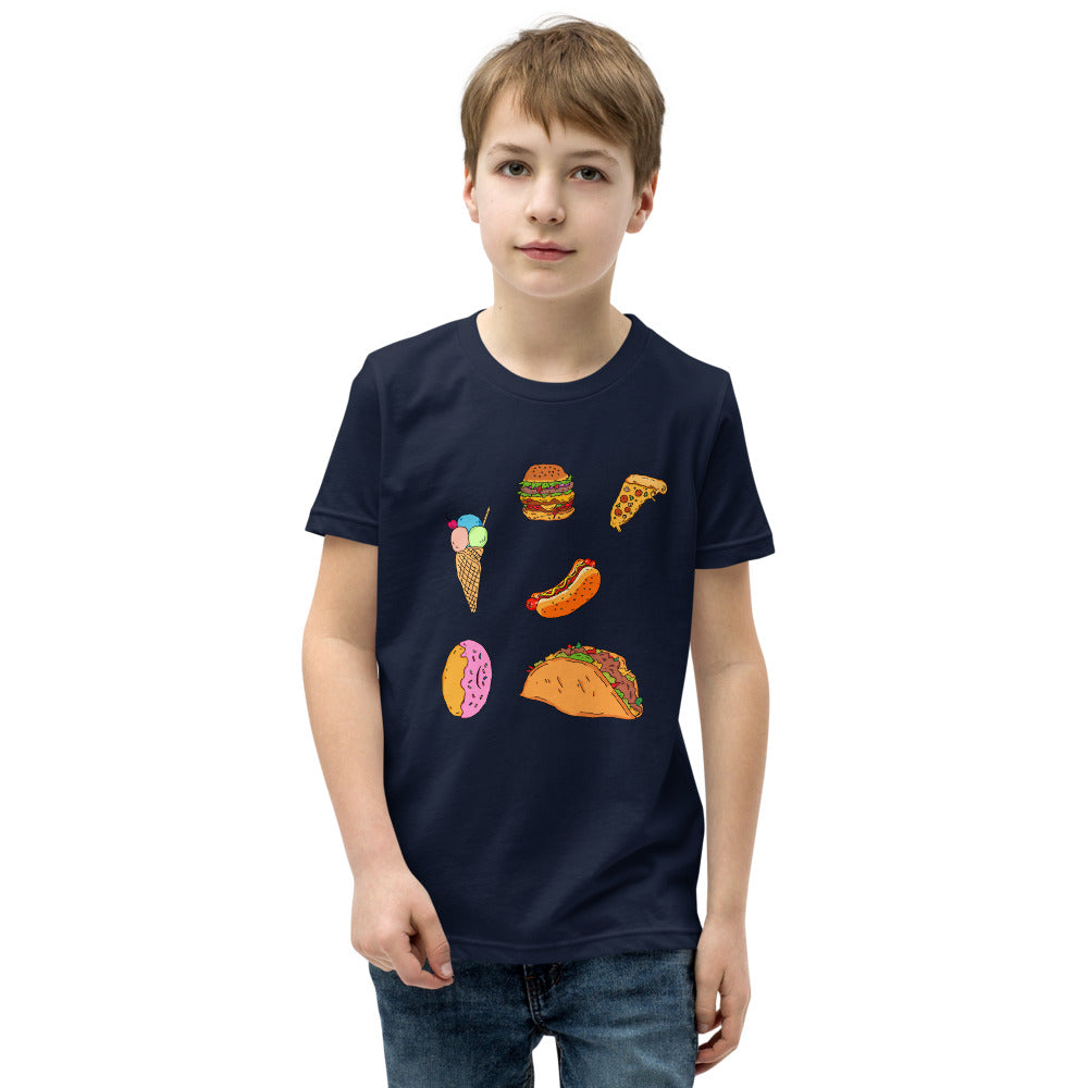 Youth Short Sleeve T-Shirt tasty food fast food - ragnacold Navy / S