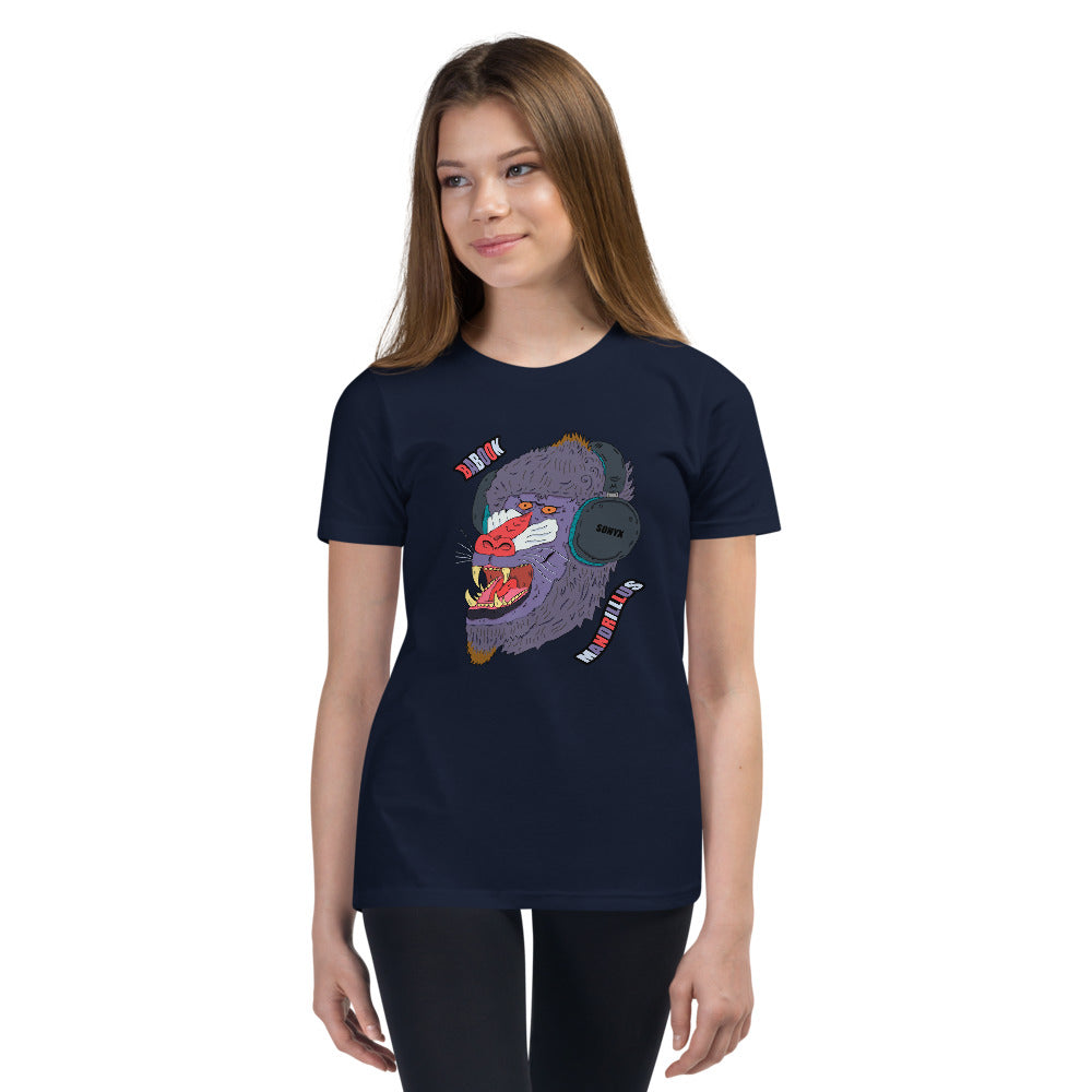 Youth Short Sleeve T-Shirt mandrill monkey man - ragnacold Navy / S